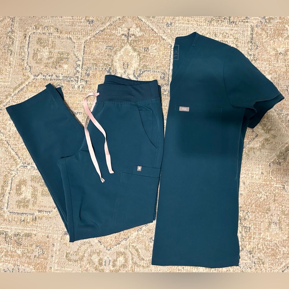Figs Women's Scrub Set in Teal with Pink Accents